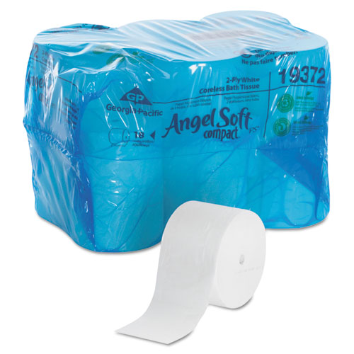 Image of Georgia Pacific® Professional 19372 Coreless Bath Tissue, Septic Safe, 2-Ply, White, 1,125 Sheets/Roll, 18 Rolls/Carton