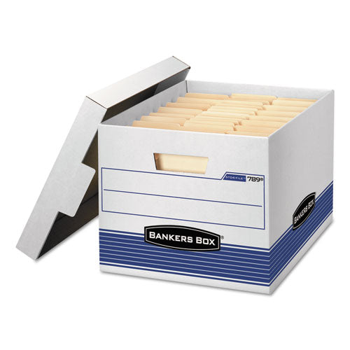 Image of Bankers Box® 0078907 Stor/file Medium-Duty Letter/legal Storage Boxes, Letter/legal Files, 12.75" X 16.5" X 10.5", White/blue, 4/carton