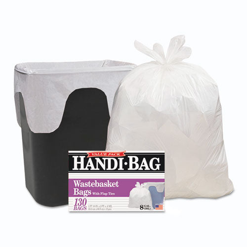 Image of Handi-Bag® HAB 6FW130 Super Value Pack Can Liners, 8 gal, 0.6 mil, 22" x 24", White, 130/Box