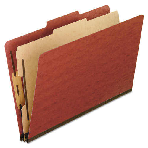 Image of Pendaflex® 1157R Four-Section Pressboard Classification Folders, Expands 2", 1 Divider, 4 Embedded Fasteners, Letter Size, Red, 10/Box