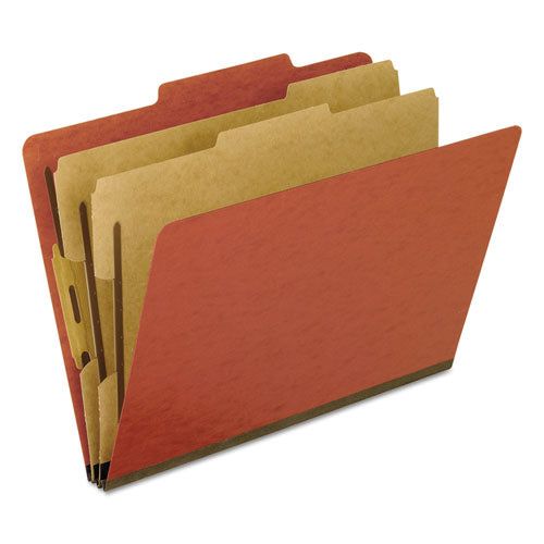 Image of Pendaflex® 1257R Six-Section Pressboard Classification Folders, Expands 2", 2 Dividers, 6 Bonded Fasteners, Letter Size, Red, 10/Box