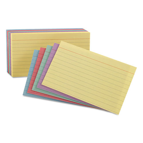 Image of Oxford 34610 Ruled Index Cards, 4 X 6, Blue/violet/canary/green/cherry, 100/pack
