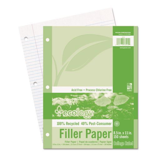 Image of Pacon® P3202 Ecology Filler Paper, 3-Hole, 8.5 X 11, Medium/college Rule, 150/pack