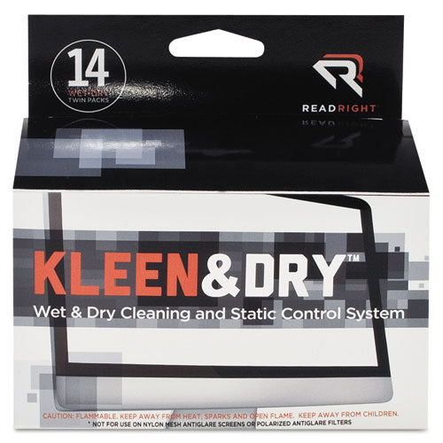 Image of Read Right® RR1205 Two Step ScreenKleen Wet and Dry Cleaning Wipes, 5 x 5, Unscented, 14/Box