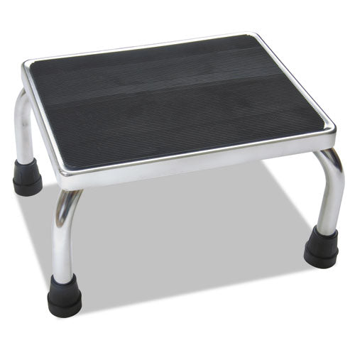 Image of Medline MDS80430I Foot Stool, 1-Step, 350 lb Capacity, 16 x 12 x 8.25, Steel, Chrome/Black Mat