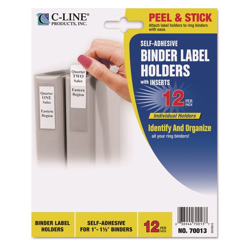 Image of C-Line® 70013 Self-Adhesive Ring Binder Label Holders, Top Load, 1 x 2,81, Clear, 12/Pack