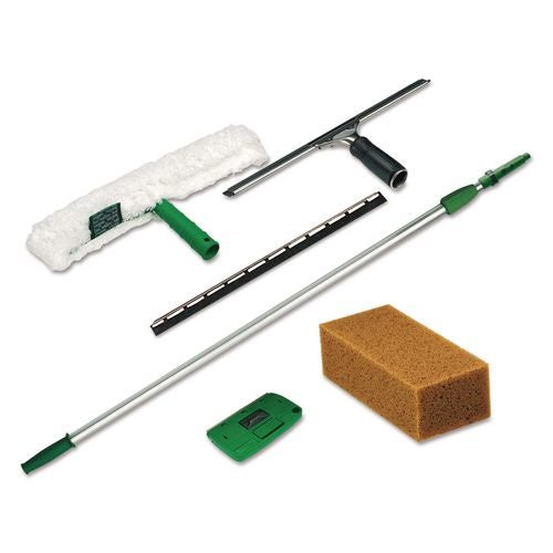 Image of Unger® PWK00 Pro Window Cleaning Kit With 8 Ft Pole, Scrubber, Squeegee, Scraper, Sponge