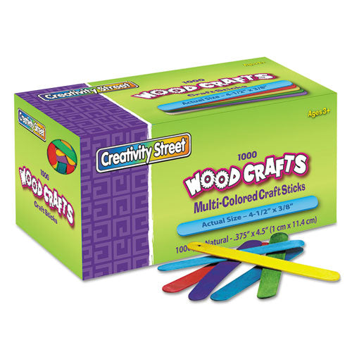 Image of Creativity Street® PAC3775-02 Colored Wood Craft Sticks, 4.5 x 0.38, 1,000/Box
