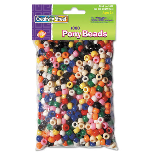 Image of Creativity Street® PAC3552 Pony Beads, Plastic, 0.24" x 0.35", Assorted Primary Colors, 1,000/Pack