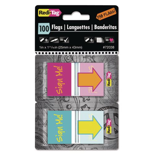 Image of Redi-Tag® B72038 Pop-Up Fab Page Flags W/dispenser, "sign Me!", Red/orange, Teal/yellow, 100/pack
