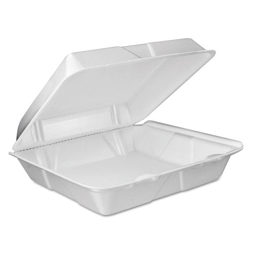 Image of Dart® 90HTPF1VR Foam Hinged Lid Container, Vented Lid, 9 X 9.4 X 3, White, 100/pack, 2 Packs/carton
