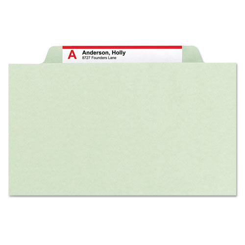 Image of Smead 13776 Pressboard Classification Folders, 2/5-Cut Tab, Expands 2", 1 Divider, 4 SafeSHIELD Fasteners, Letter Size, Gray-Green, 10/BX