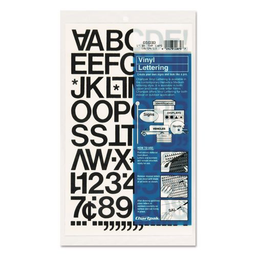 Image of Chartpak® 01030 Press-On Vinyl Self-Adhesive Numbers and Uppercase Letters, 1" Tall, Black Characters, 88/Pack
