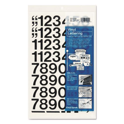 Image of Chartpak® 01130 Press-On Vinyl Self-Adhesive Numbers, 1" Tall, Black Characters, 44/Pack