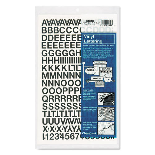 Image of Chartpak® 01010 Press-On Vinyl Self-Adhesive Numbers and Uppercase Letters, 0.5" Tall, Black Characters, 201/Pack