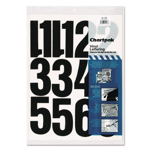 Image of Chartpak® 01193 Press-On Vinyl Self-Adhesive Numbers, 4" Tall, Black Characters, 23/Pack