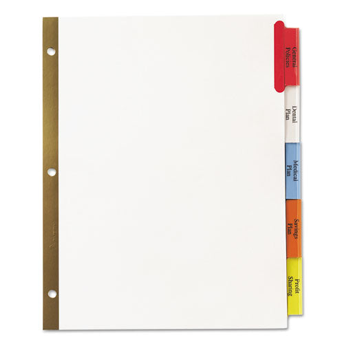 Image of Avery® 11121 Insertable Big Tab Dividers, 5-Tab, Double-Sided Gold Edge Reinforcing, 11 x 8.5, White, Assorted Tabs, 1 Set