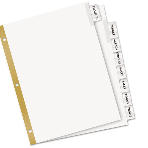 Image of Avery® 11124 Insertable Big Tab Dividers, 8-Tab, Double-Sided Gold Edge Reinforcing, 11 x 8.5, White, Clear Tabs, 1 Set