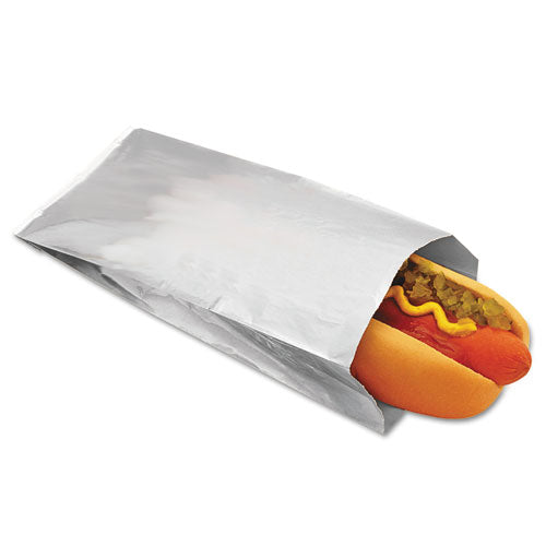 Image of Bagcraft 300456 Foil Single-Serve Bags, Unlabeled Hot Dog, 3.5" x 1.5" x 8.5", Silver, 1,000/Carton