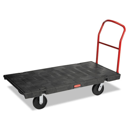 Image of Rubbermaid® Commercial FG447100BLA Platform Truck with 8" Polyolefin Casters, 2,000 lb Capacity, 30 x 60 x 7, Black