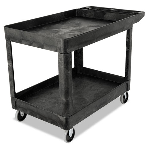 Image of Rubbermaid® Commercial FG452089BLA Heavy-Duty Utility Cart with Lipped Shelves, Plastic, 2 Shelves, 500 lb Capacity, 25.78" x 45.25" x 33.25", Black
