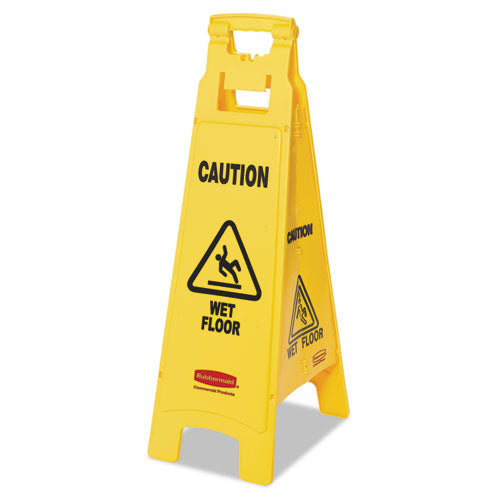 Image of Rubbermaid® Commercial FG611477YEL Caution Wet Floor Sign, 4-Sided, 12 x 16 x 38, Yellow