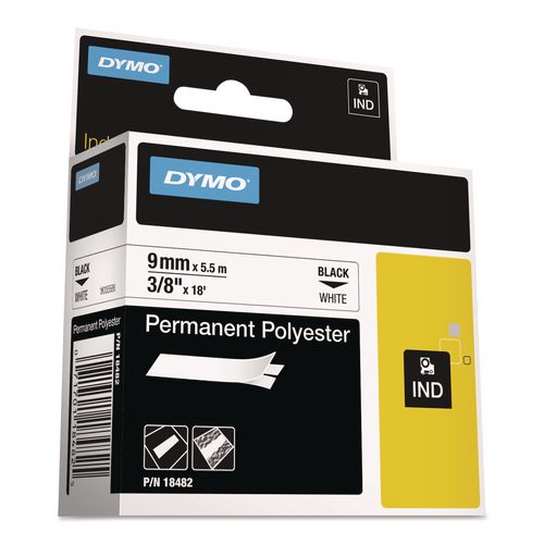Image of DYMO® 18482 Rhino Permanent Poly Industrial Label Tape, 0.37" X 18 Ft, White/black Print