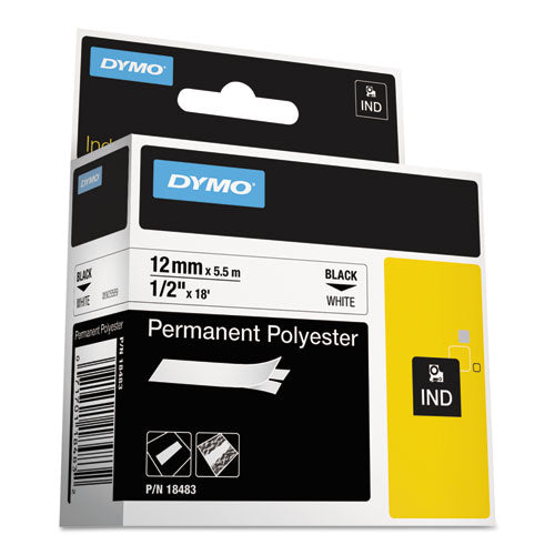 Image of DYMO® 18483 Rhino Permanent Poly Industrial Label Tape, 0.5" X 18 Ft, White/black Print