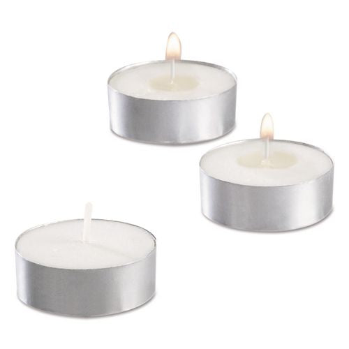 Image of Sterno® STE 40100 Tealight Candle, 5 Hour Burn, 0.5"h, White, 50/pack, 10 Packs/carton