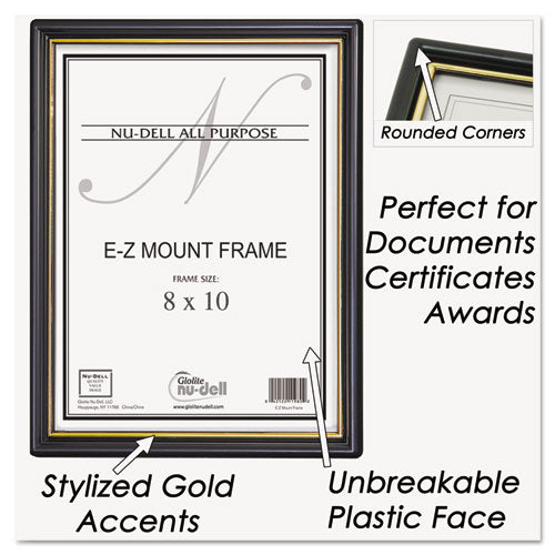 Image of NuDell 11800 Ez Mount Document Frame With Trim Accent And Plastic Face, Plastic, 8 X 10, Black/gold