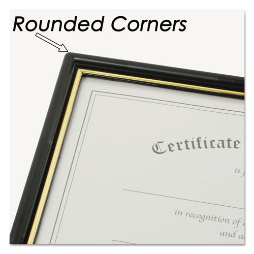 Image of NuDell 11880 Ez Mount Document Frame With Trim Accent And Plastic Face, Plastic, 8.5 X 11 Insert, Black/gold