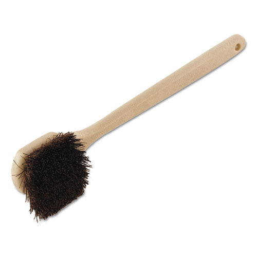 Image of Boardwalk® BWK4120 Utility Brush, Brown Palmyra Fiber Bristles, 5.5" Brush, 14.5" Tan Plastic Handle