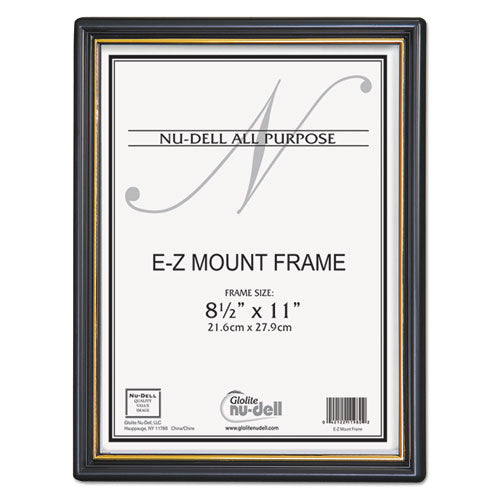 Image of NuDell 11880 Ez Mount Document Frame With Trim Accent And Plastic Face, Plastic, 8.5 X 11 Insert, Black/gold
