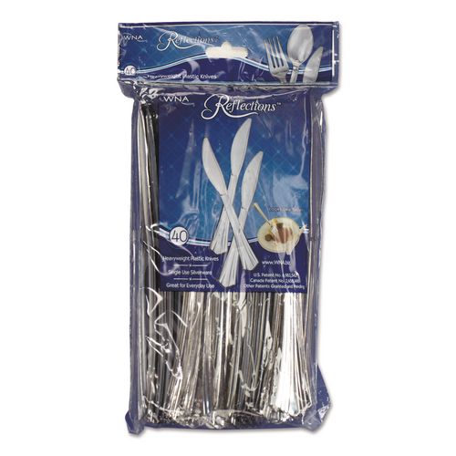 Image of WNA REF320KN Reflections Heavyweight Plastic Utensils, Knife, Silver, 40/Pack