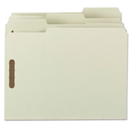 Image of Smead 15003 Recycled Pressboard Fastener Folders, 1/3-Cut Tab: Assorted, Expands 1", 2 Fasteners, Letter Size, Gray-Green, 25/Box