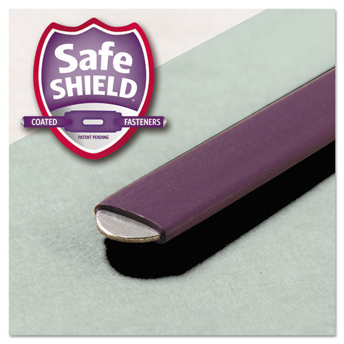 Image of Smead Recycled Pressboard Fastener Folders, Straight Tabs, Two SafeSHIELD Fasteners, 2" Expansion, Legal Size, Gray-Green, 25/Box