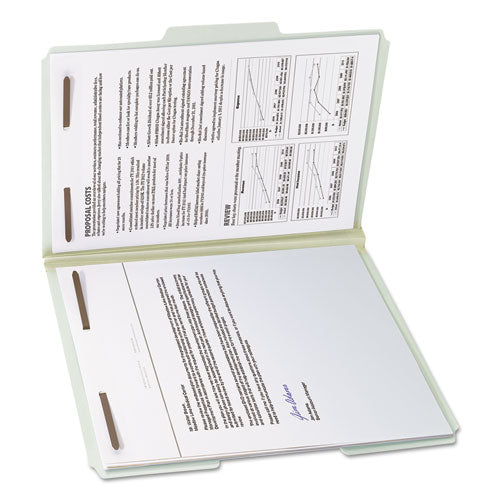 Image of Smead 15003 Recycled Pressboard Fastener Folders, 1/3-Cut Tab: Assorted, Expands 1", 2 Fasteners, Letter Size, Gray-Green, 25/Box