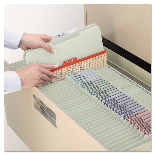 Image of Smead 19982 Recycled Pressboard Fastener Folders, 2/5 Tab: R of C, Expands 2", 2 SafeSHIELD Fasteners, Legal Size, Gray-Green, 25/Box