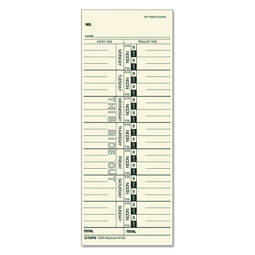 Image of TOPS 1259 Time Clock Cards, Replacement For M-33, One Side, 3.5 X 9, 500/box
