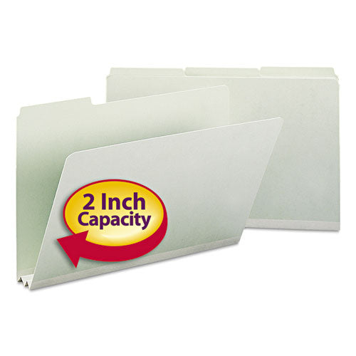 Image of Smead 18234 Expanding Recycled Heavy Pressboard Folders, 1/3-Cut Tabs: Assorted, Legal Size, 2" Expansion, Gray-Green, 25/Box