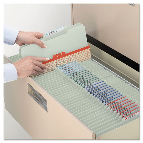Image of Smead 18234 Expanding Recycled Heavy Pressboard Folders, 1/3-Cut Tabs: Assorted, Legal Size, 2" Expansion, Gray-Green, 25/Box
