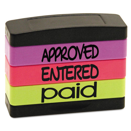 Image of Trodat® 8802 Interlocking Stack Stamp, Approved, Entered, Paid, 1.81" X 0.63", Assorted Fluorescent Ink