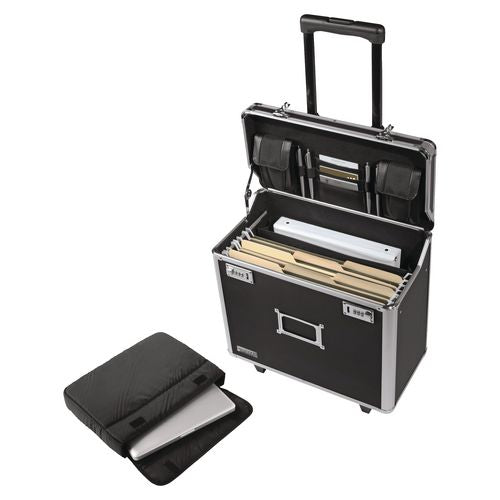 Image of Vaultz® VZ00194 Locking Mobile Rolling Business Case, Fits Devices Up to 16", Aluminum/Chrome/Fiberboard, 10 x 16 x 15, Black