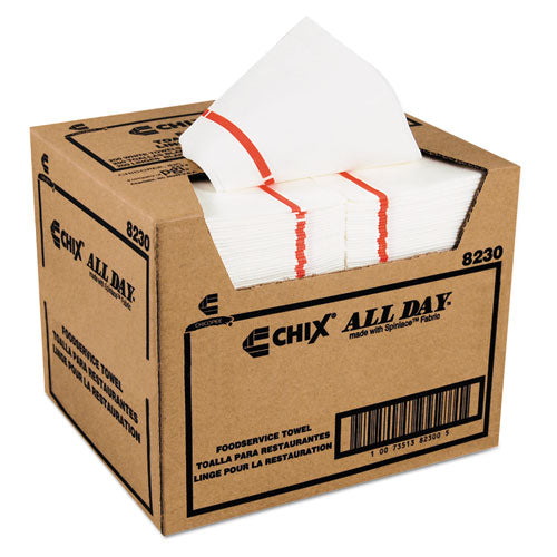 Image of Chix® 8230 Chicopee All Day Foodservice Towels, 1-Ply, 12.25 x 21, White/Red Stripe, 200/Carton