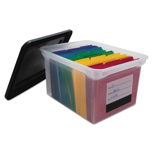 Image of Innovative Storage Designs File Tote With Contents Label, Letter/legal Files, 17.75" X 14" X 10.25", Clear/black