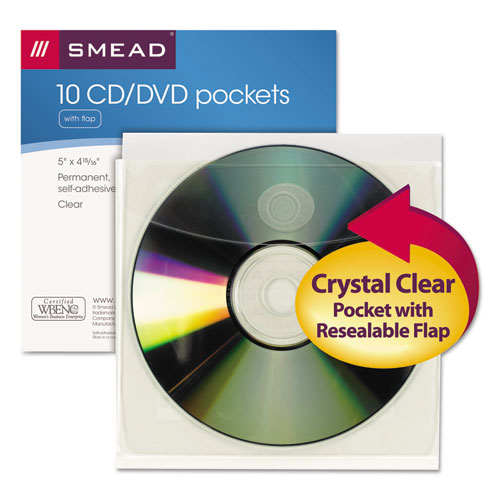 Image of Smead 68144 Self-Adhesive CD/Diskette Pockets, Clear, 10/Pack