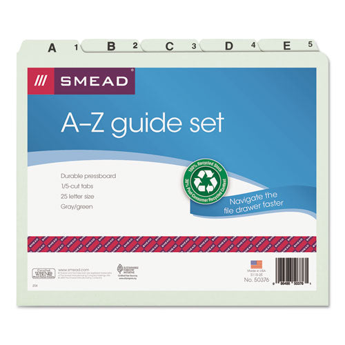 Image of Smead 50376 Alphabetic Top-Tab Indexed File Guide Set, 1/5-Cut Top Tab, A to Z, 8.5 x 11, Green, 25/Set
