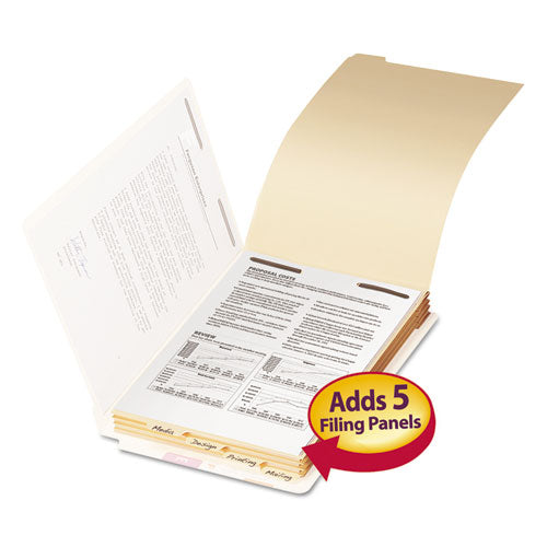 Image of Smead 35650 Stackable Folder Dividers with Fasteners, End Tab: 1/5-Cut, 1 Fastener, Legal Size, Manila, 4 Dividers/Set, 50 Sets/Pack