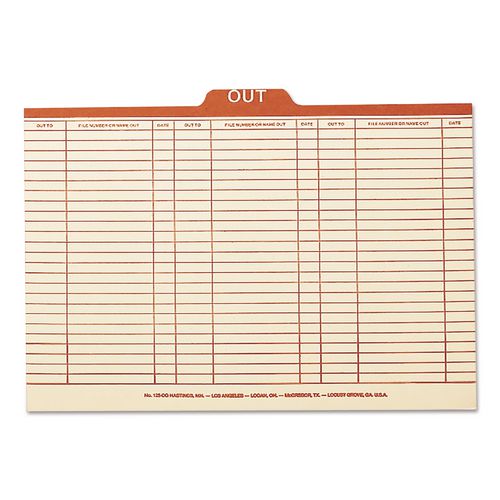 Image of Smead 53910 Manila Out Guides, Printed Form Style, 1/5-Cut Top Tab, Out, 8.5 X 14, Manila, 100/box