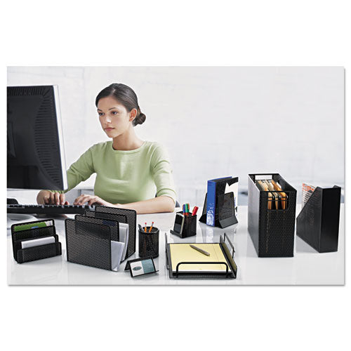 Image of ArtisticÂ® Urban Collection Punched Metal Pencil Cup/Cell Phone Stand, Perforated Steel, 3.5 x 3.5, Black